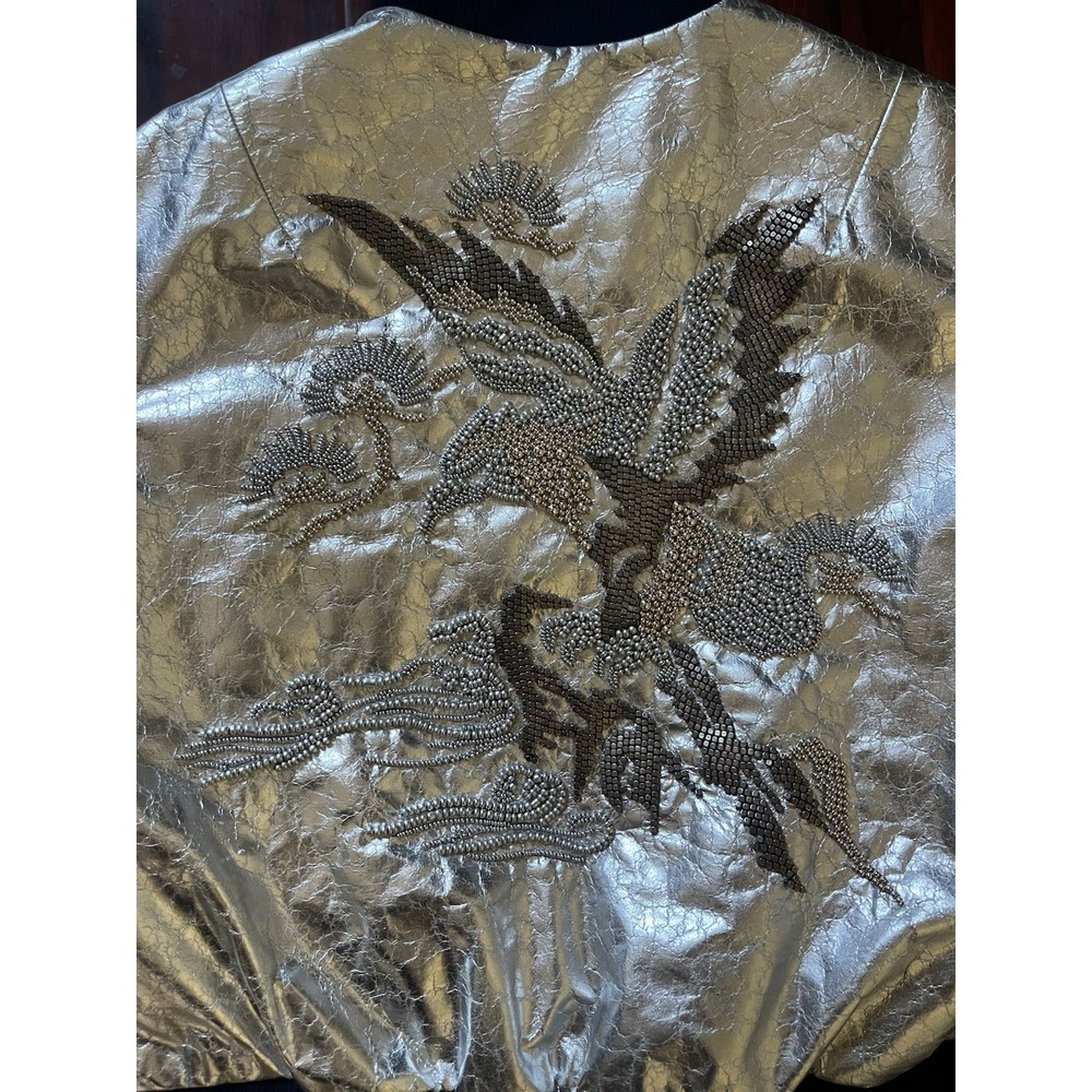 Ralph Lauren Collection Juliet Beaded Lamb Leather Bomber Jacket Silver Size 10 - Picture 11 of 16